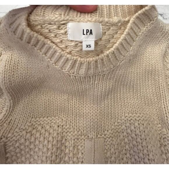 LPA Beige Ambrosia Cable Knit Long Sleeve Mixed Stitch Sweater Dress XS Ivory - Picture 3 of 3